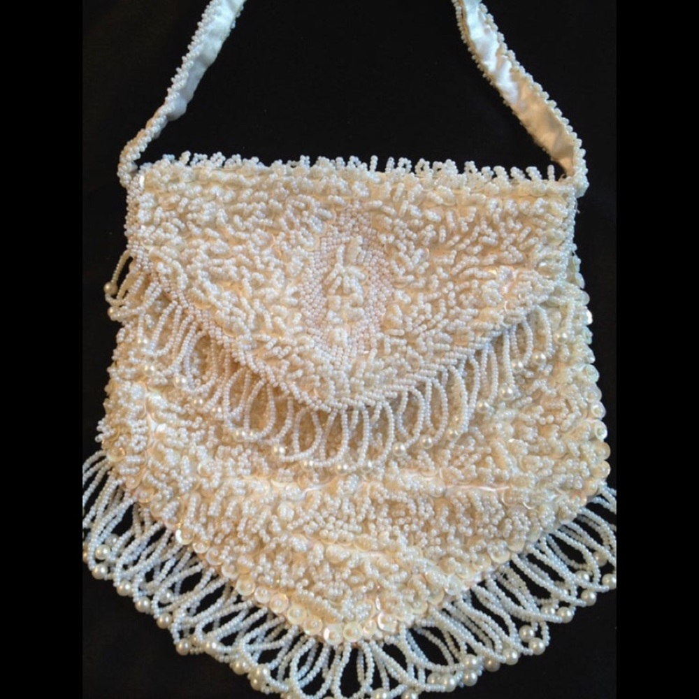 Vintage White Italian Beaded Purse 1950s